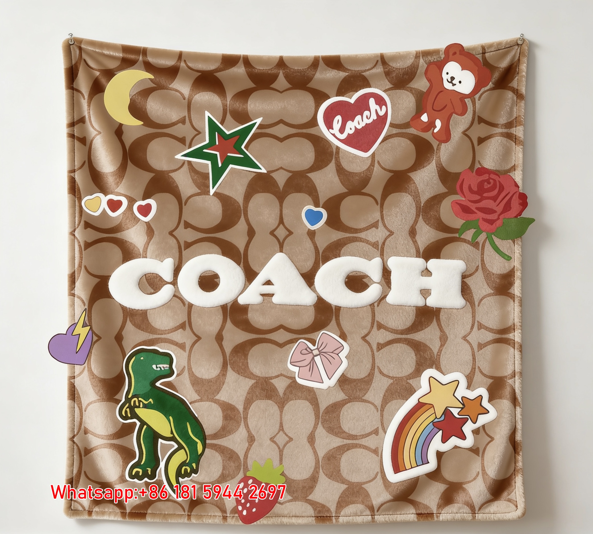 Coach Sticker Bomb Rexy Signature Flannel Throw Blanket C327